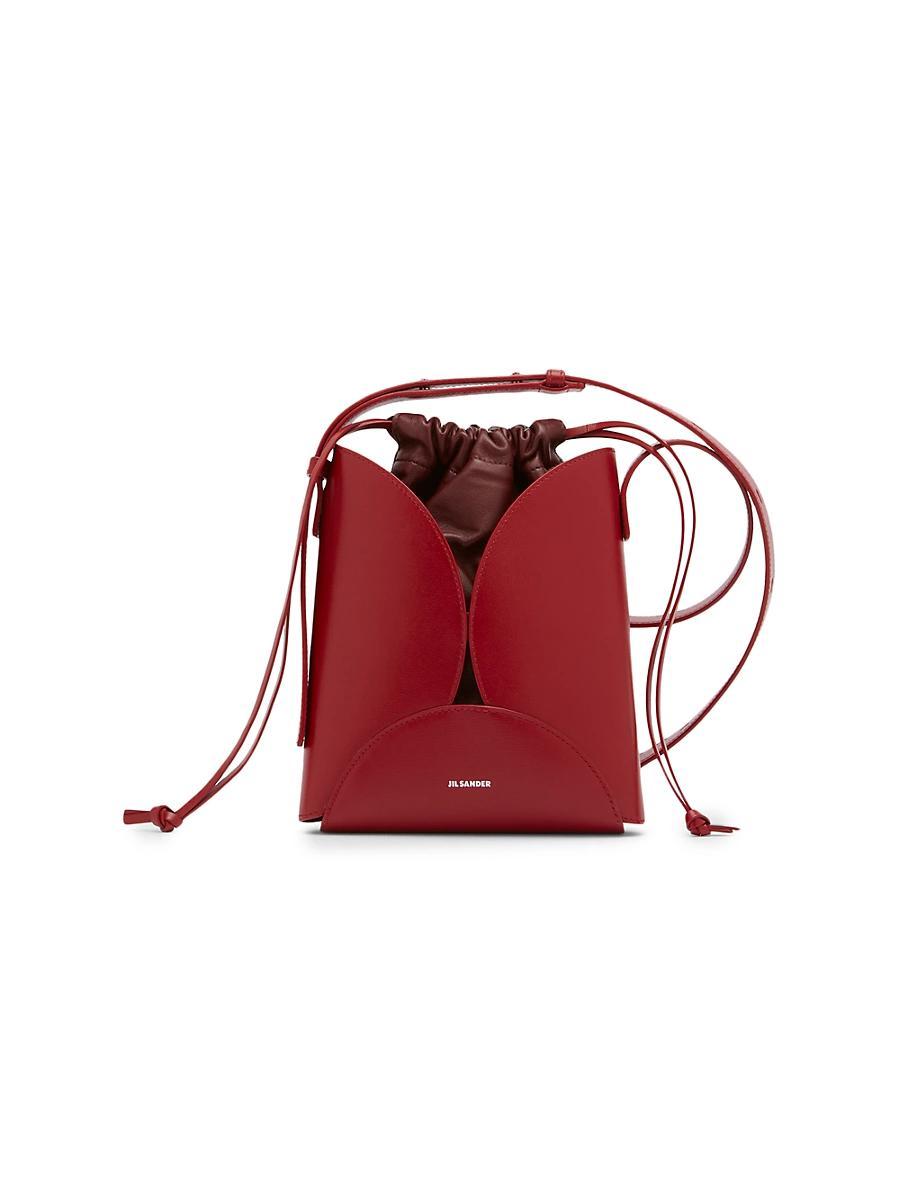 Womens Curve Leather Drawstring Crossbody Bag Product Image