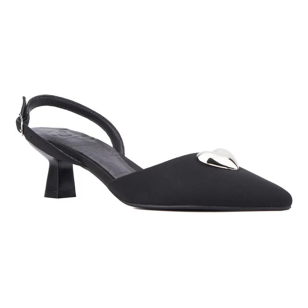 Olivia Miller Mystic Women's Heart Accent Slingback Kitten Heels, Size: 7.5, Black Product Image