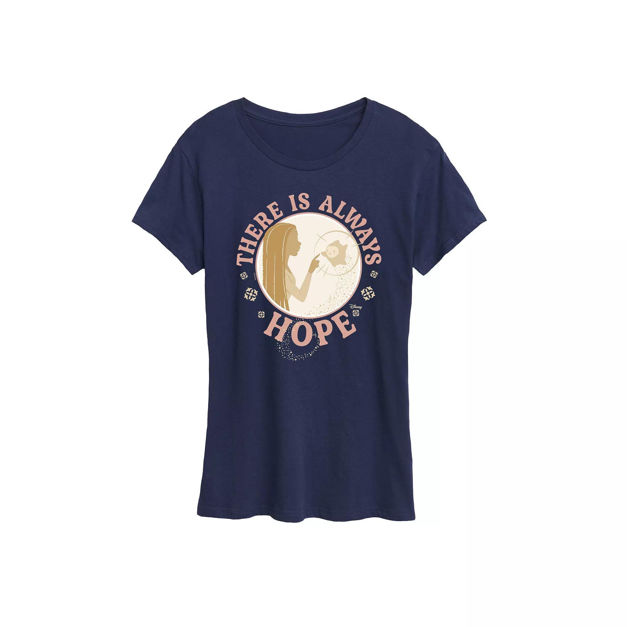 Disneys Wish Asha and Star Womens There Is Always Hope Graphic Tee, Girls Grey Green Product Image