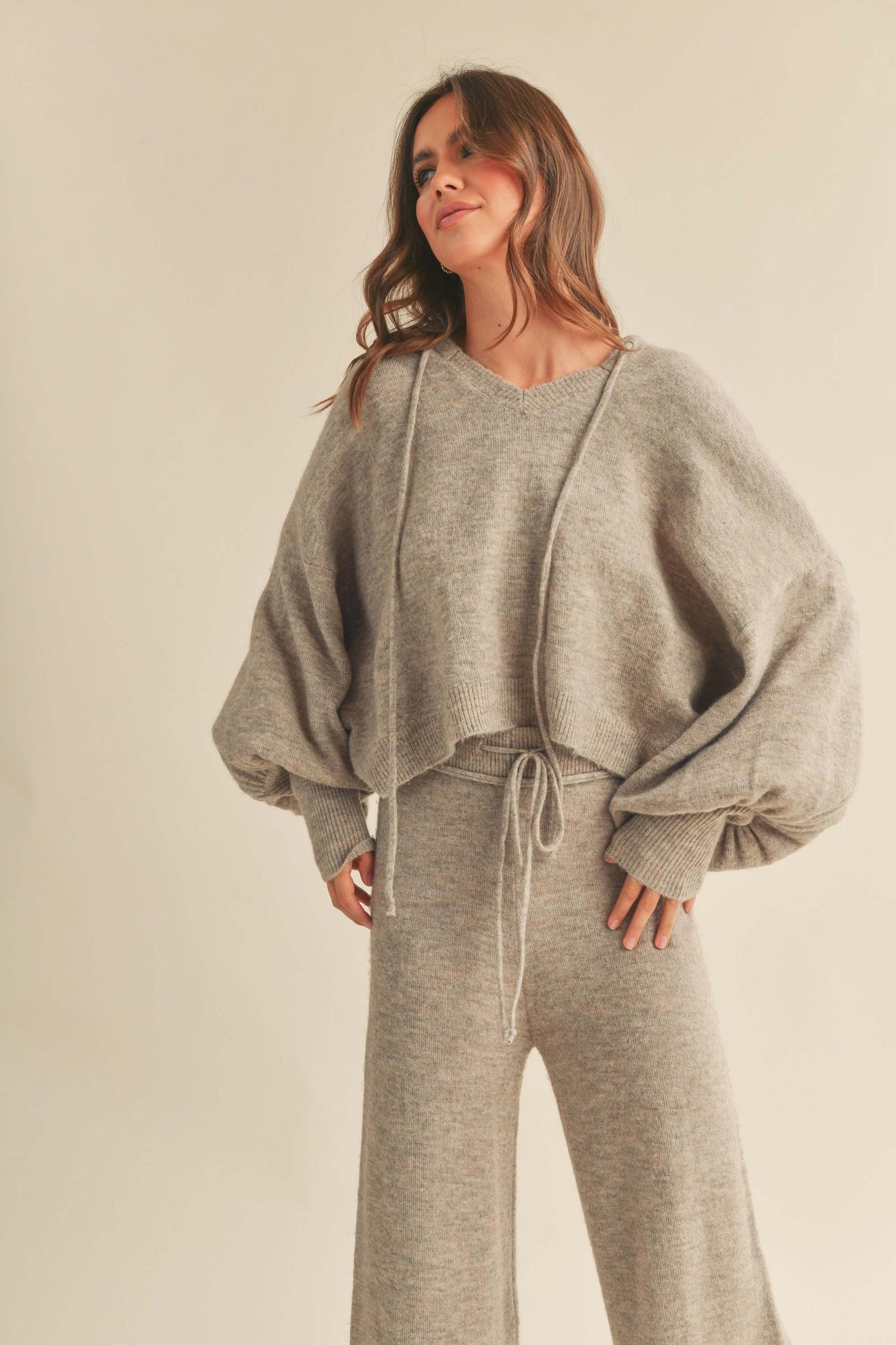 Balloon Sleeve Knit Hoodie Sweater Product Image