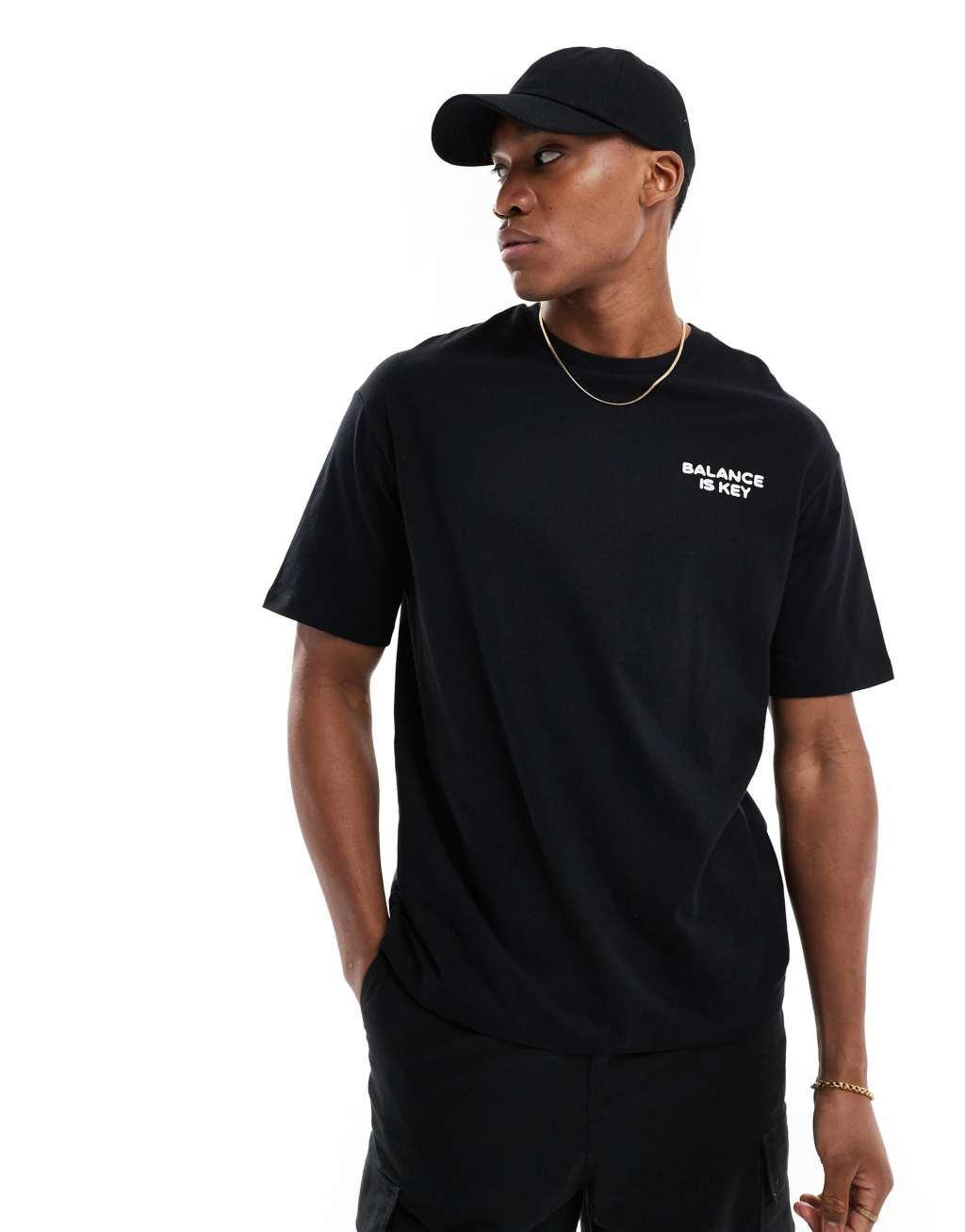 Selected Homme oversized T-shirt with balance palm placement back print in black Product Image