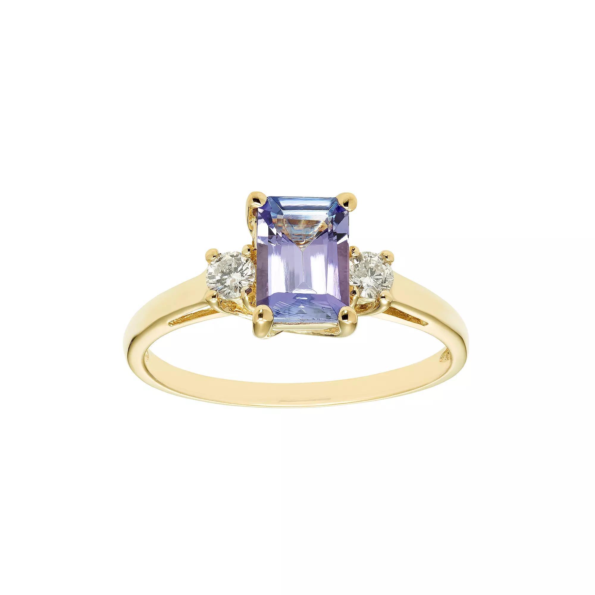 The Regal Collection 14k Gold Tanzanite & 1/5 Carat T.W. IGL Certified Diamond 3-Stone Ring, Women's, Size: 8, Yellow Product Image
