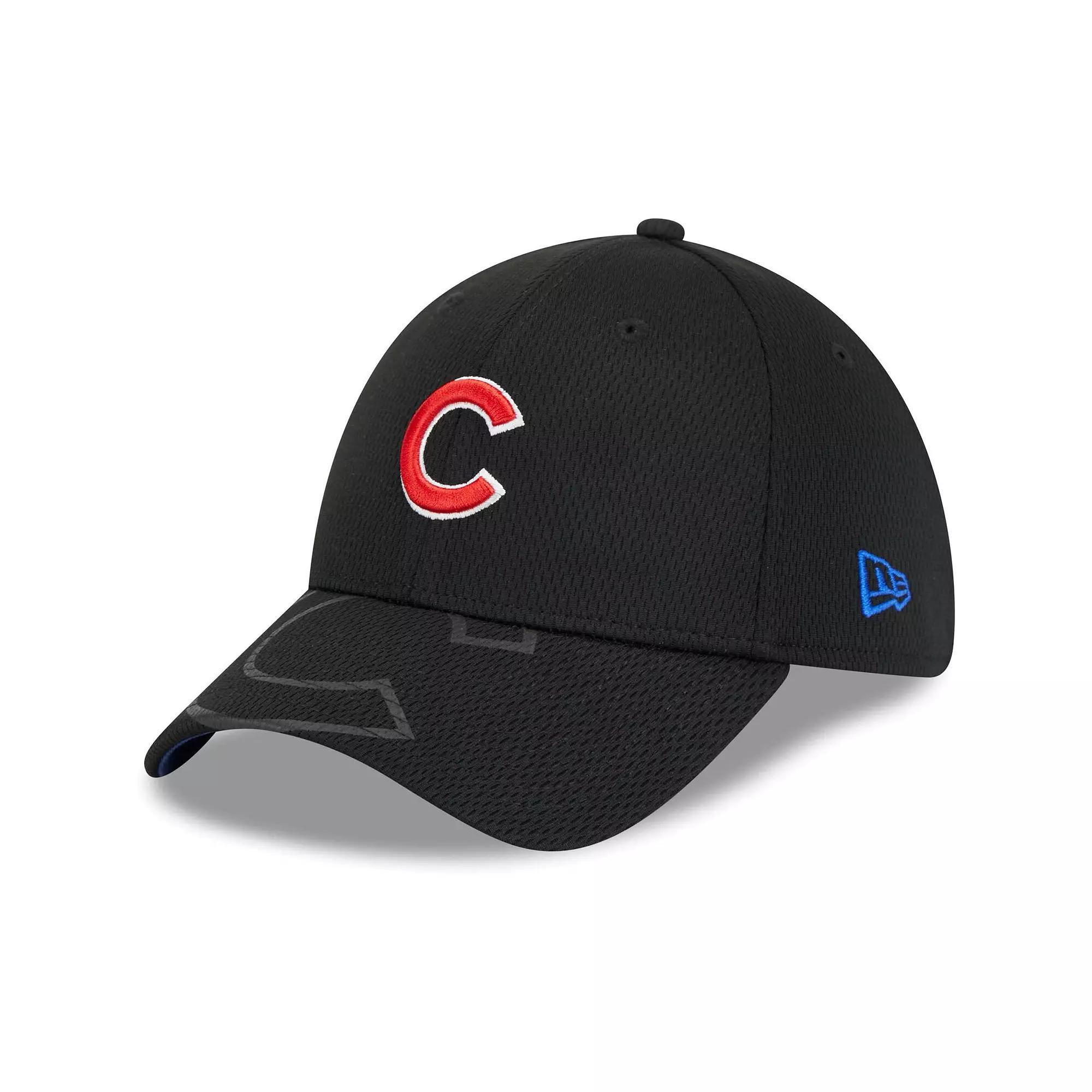 Men's New Era Black Chicago Cubs Top Visor 39THIRTY Flex Hat, Size: Medium/Large Product Image