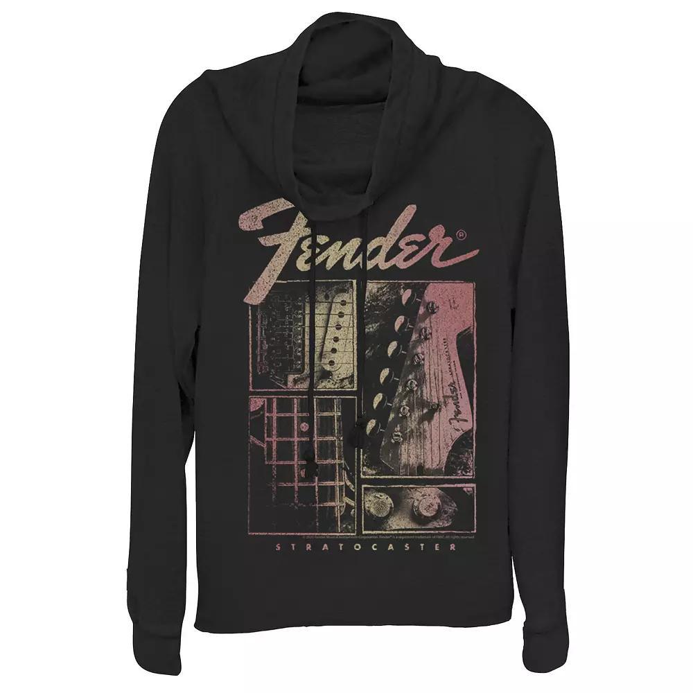 Juniors' Fender Stratocaster Panels Cowlneck Graphic Lightweight Long Sleeve, Girl's, Size: XL, Black Product Image
