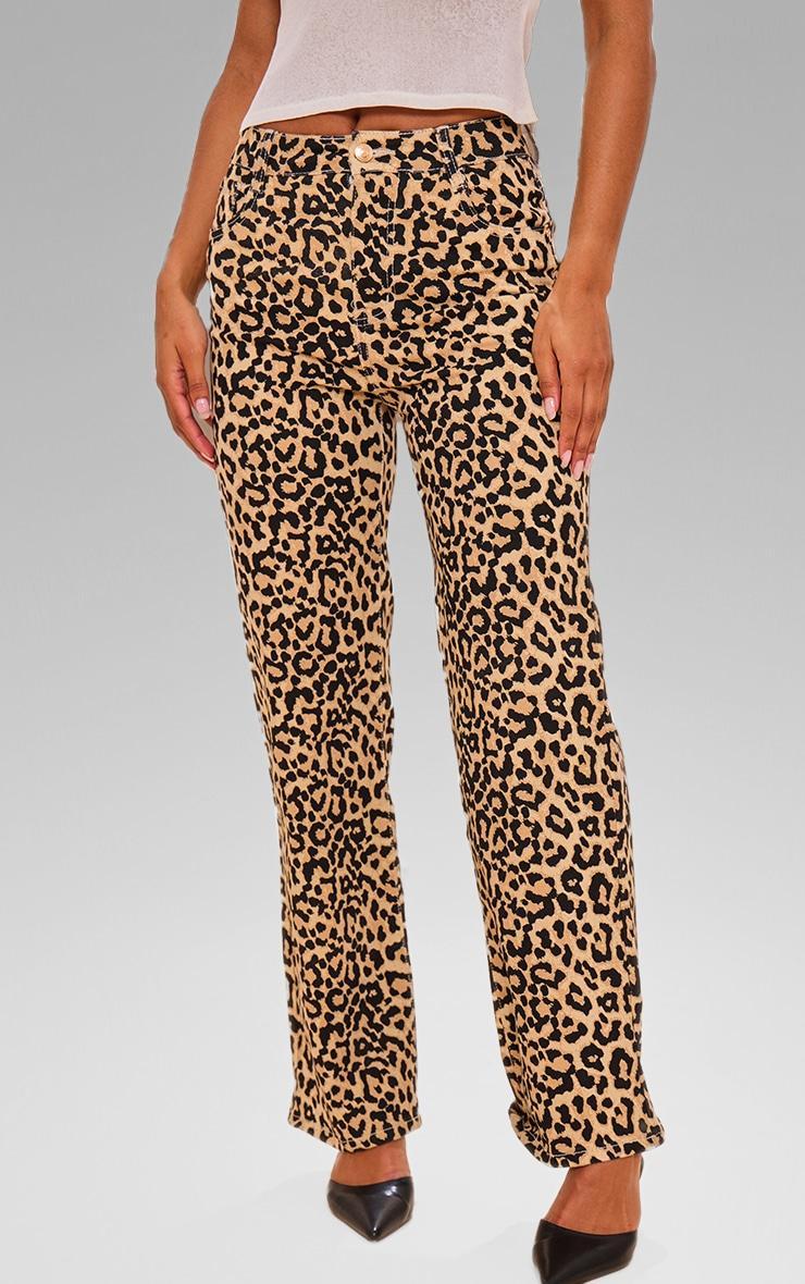 Brown Leopard Print Straight Leg Jeans Product Image