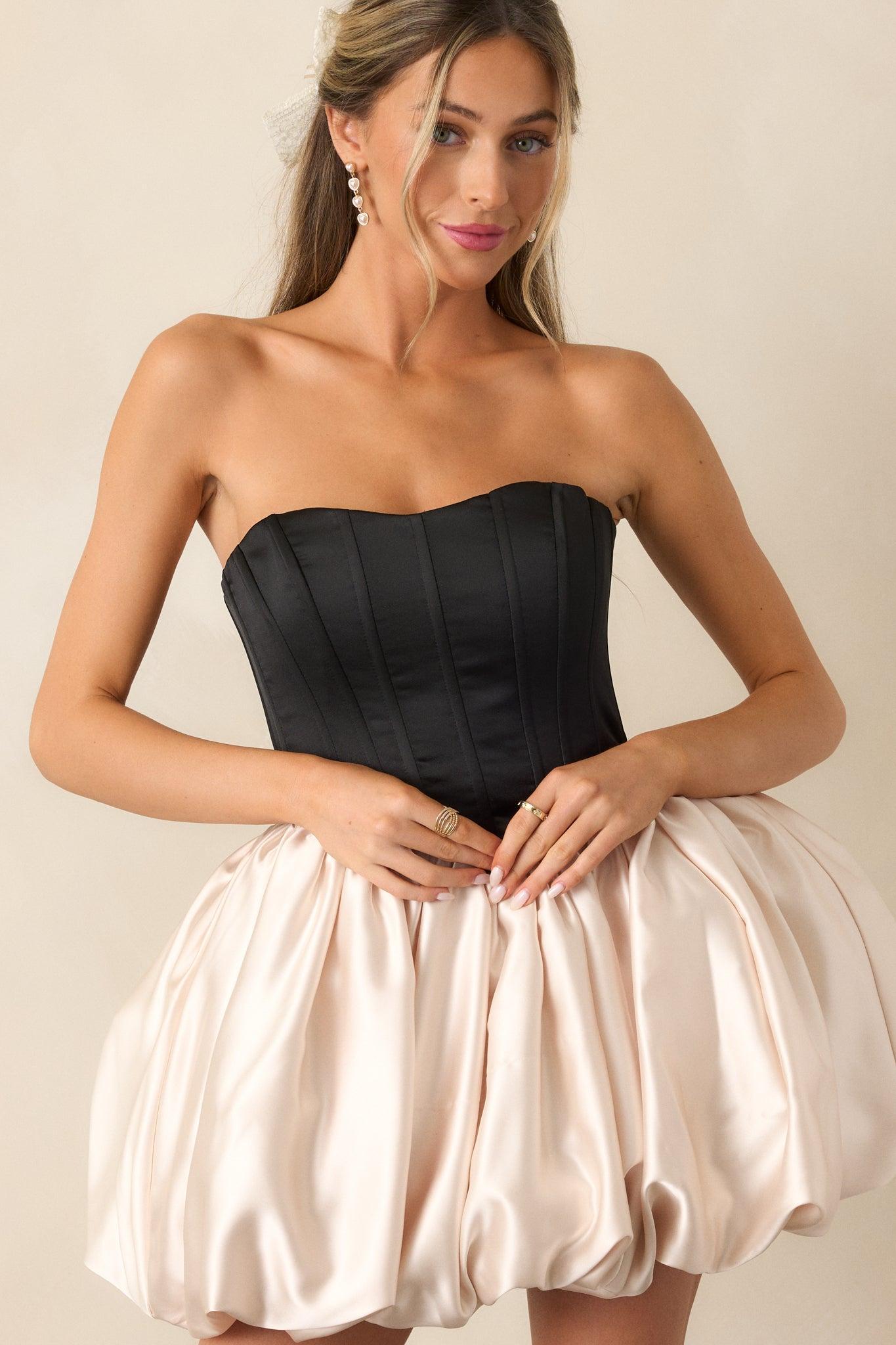 Love Letters Black & Ivory Corset Bubble Mini Dress Product Image