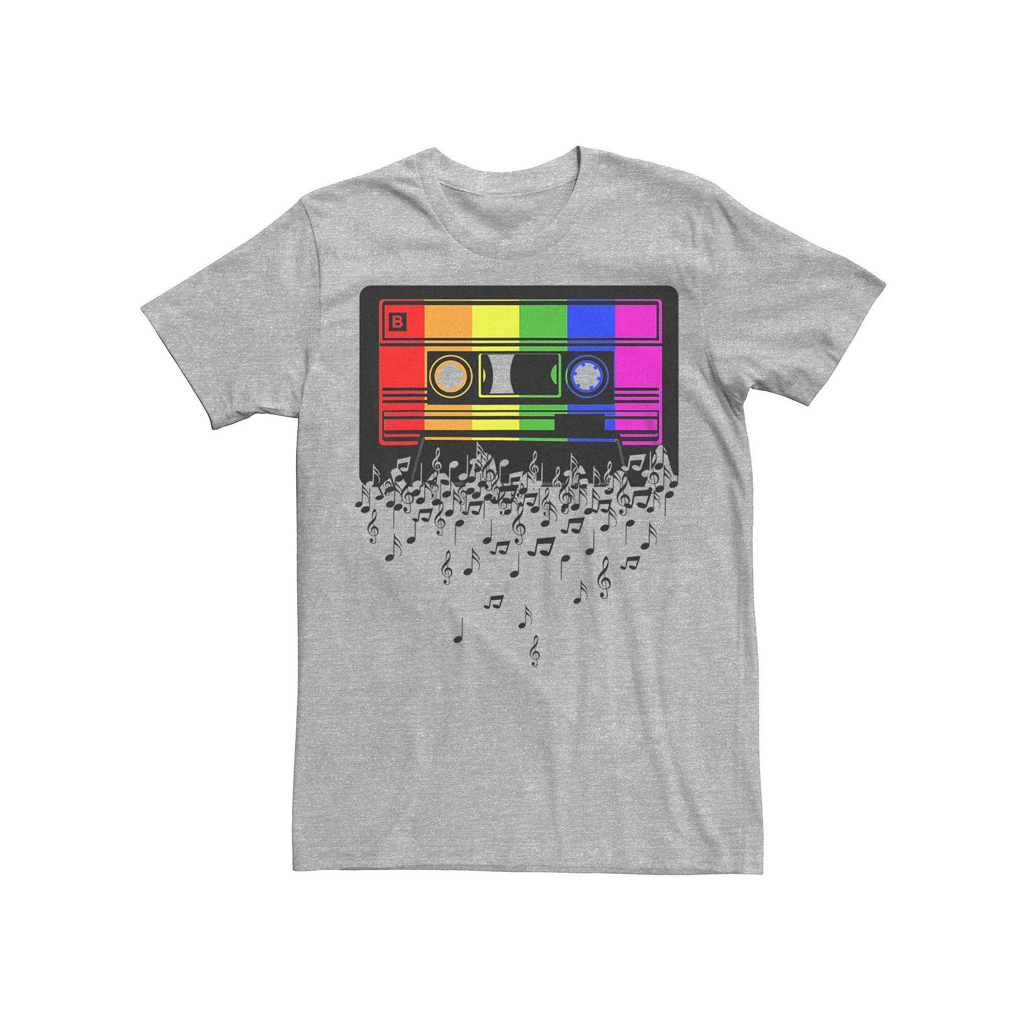 Men's Pride Rainbow Flag Music Note Cassette Graphic Tee, Size: Large, Athletic Grey Product Image