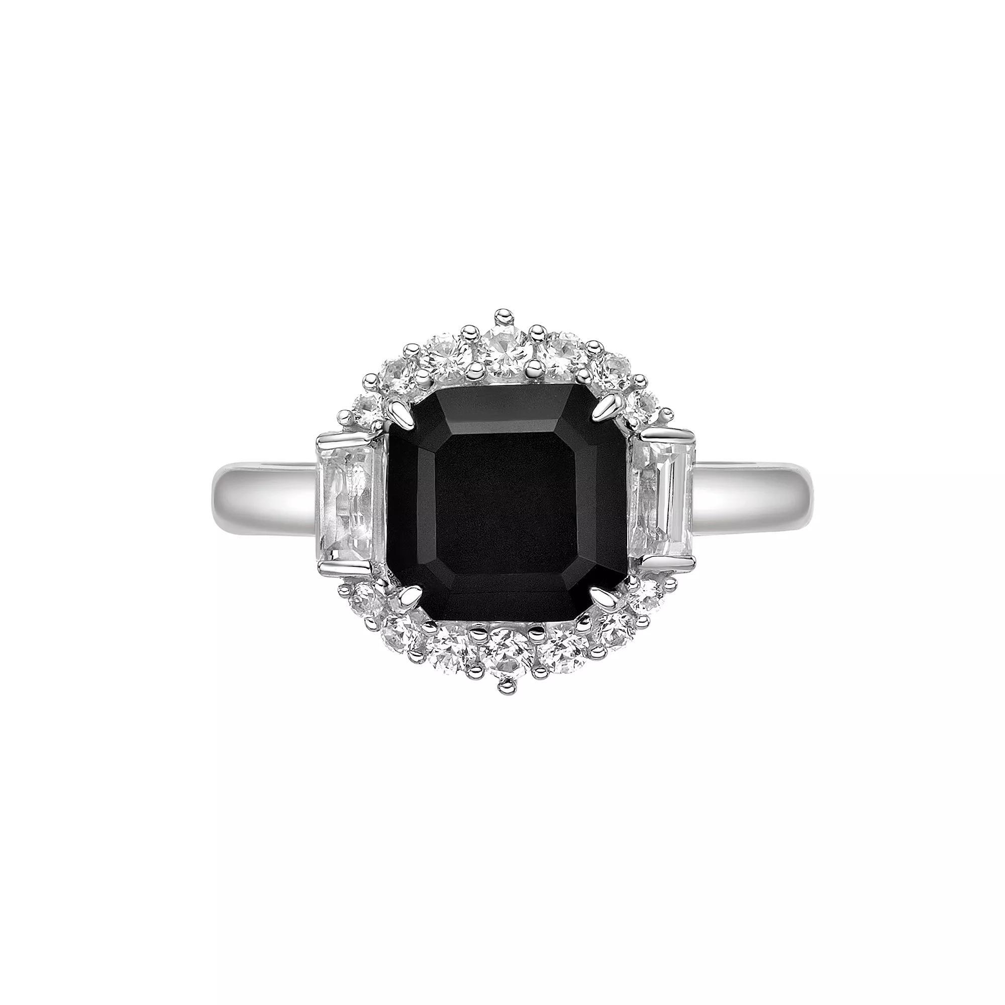 Gemminded Sterling Silver Onyx & Lab-Created White Sapphire Ring, Women's, Size: 9 Product Image