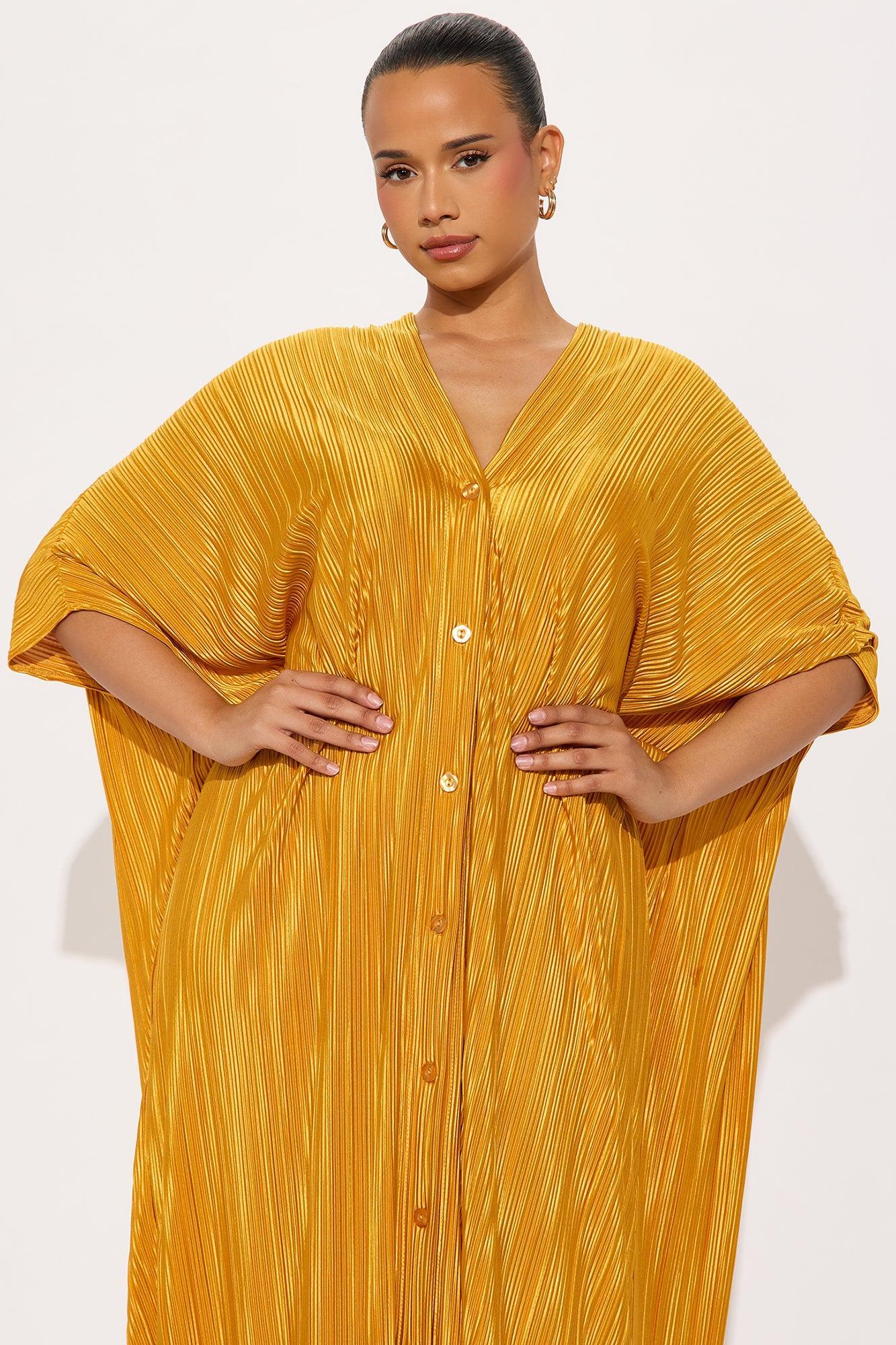 Isa Plisse Maxi Shirt Dress - Mustard Product Image