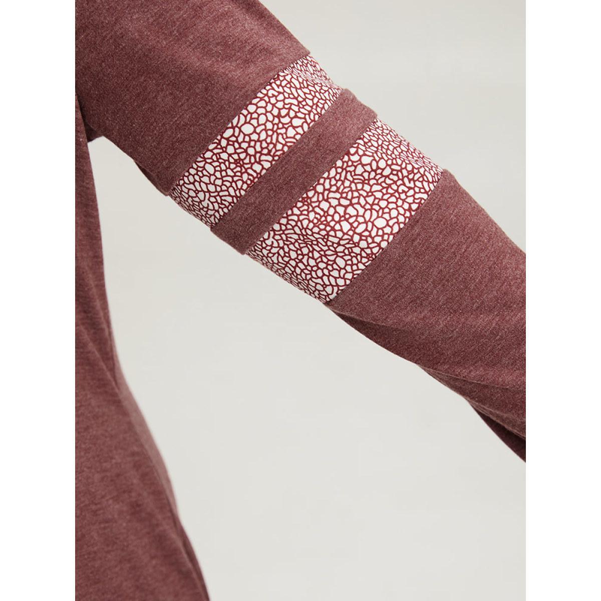 Plus Size Supersoft Essentials Leopard Print Patchwork Stitch Pocket Button Up Split Hem Dress Burgundy Women Casual Patchwork Round Neck Long Sleeve Curvy Midi Dress BloomChic 26/4X Product Image