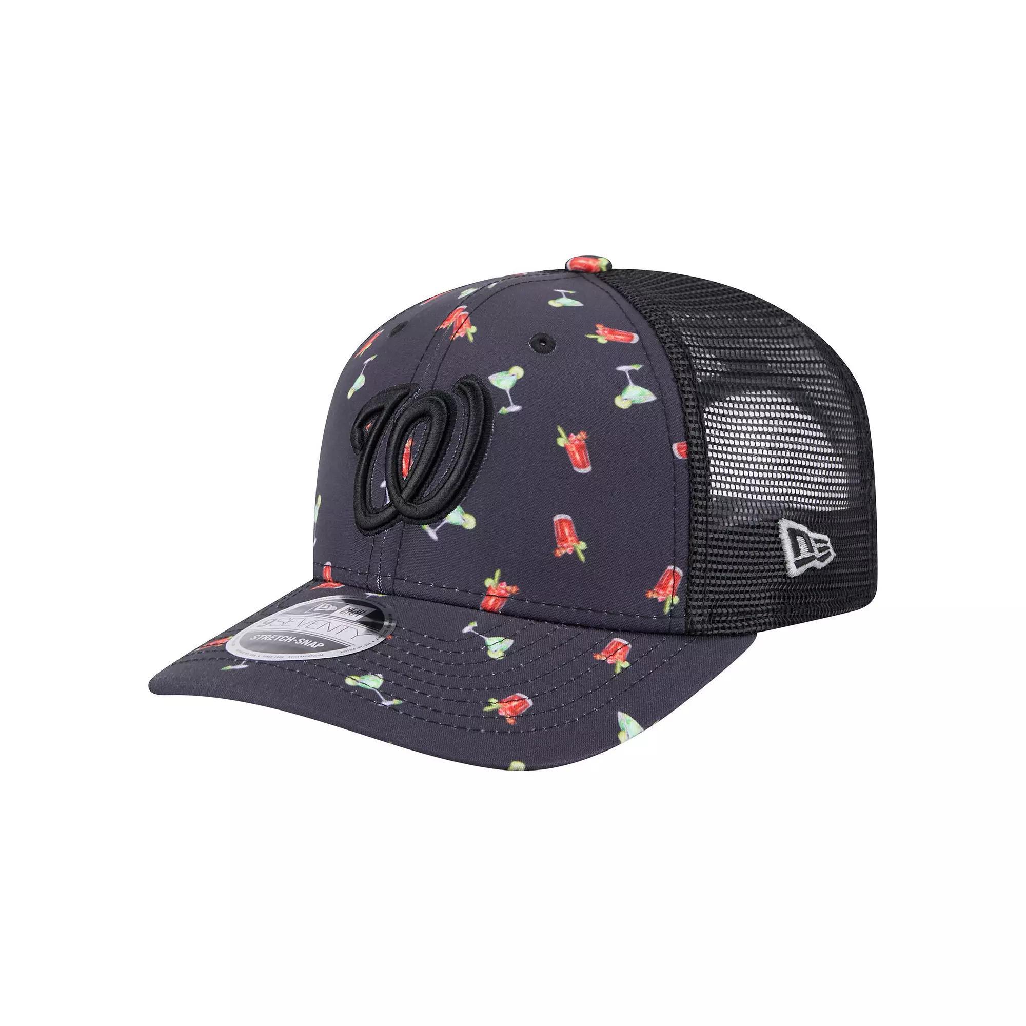 Men's New Era Black Washington Nationals Adventure Drinks Pattern 9SEVENTY Stretch-Snap Hat, Blue Product Image