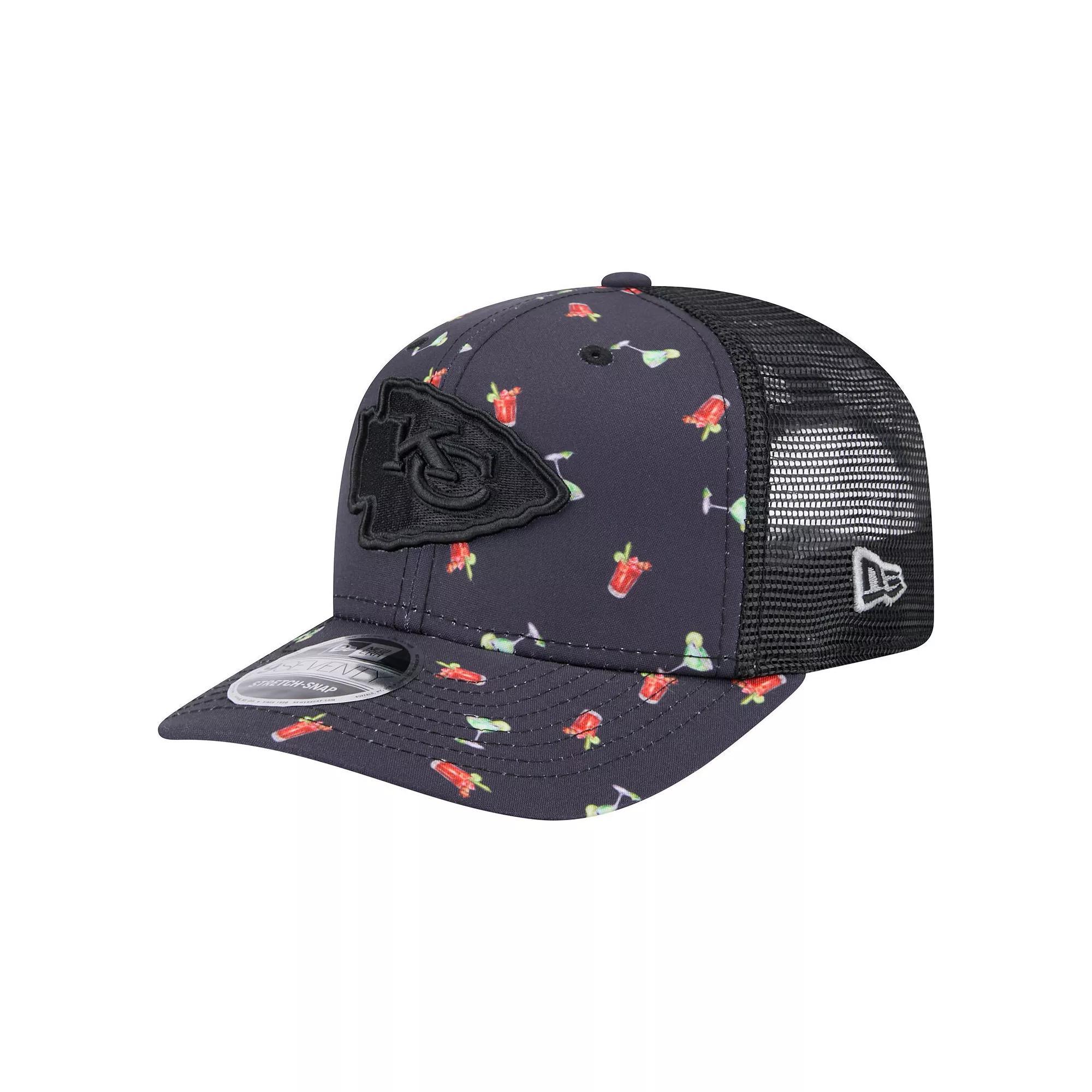 Men's New Era  Navy/Black Kansas City Chiefs Adventure Drinks Pattern 9SEVENTY Stretch-Snap Hat, Blue Product Image