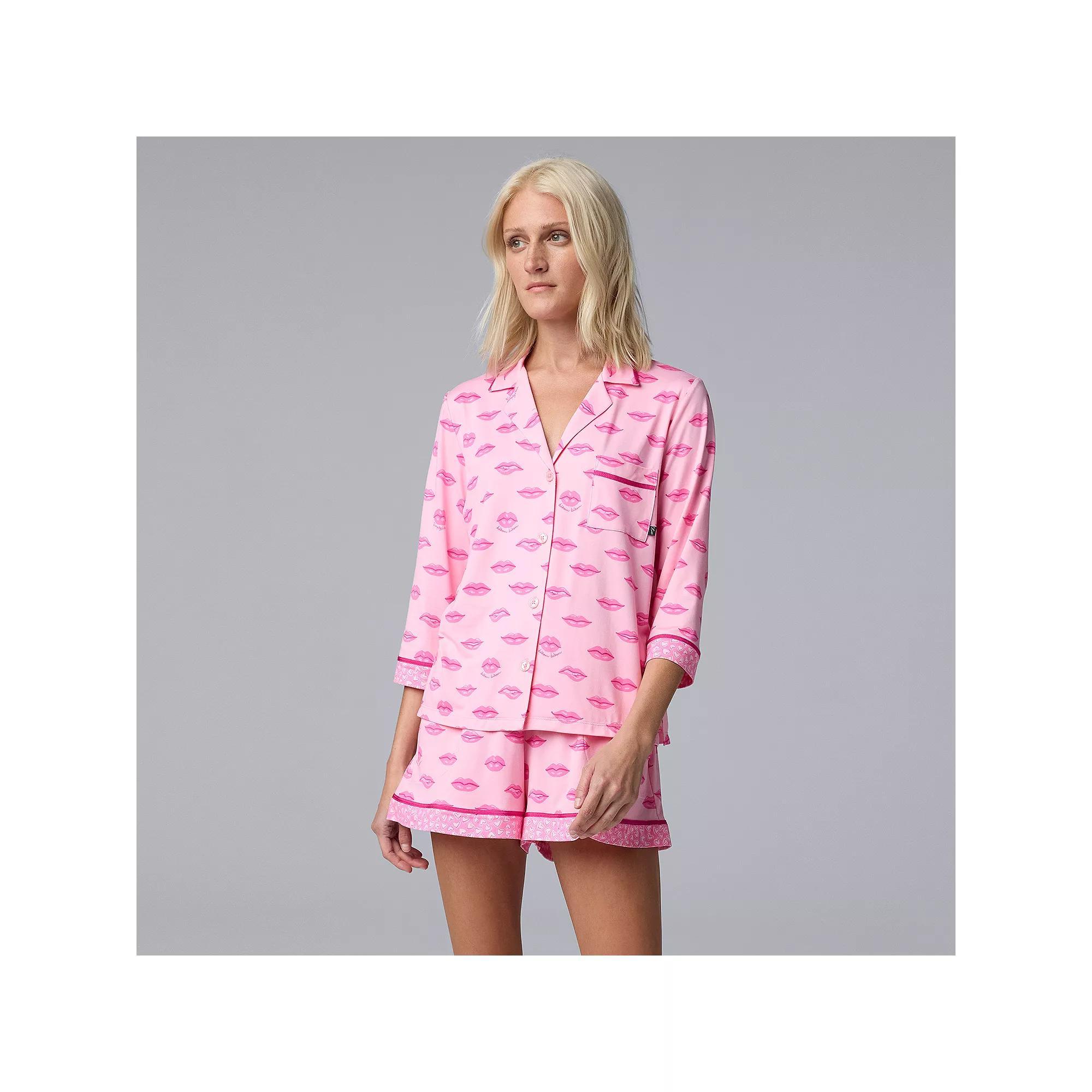 Women's Simply Vera Vera Wang 3/4-Sleeve Pajama Top & Boxer Pajama Shorts Set, Size: XXL, Grey Animal Product Image