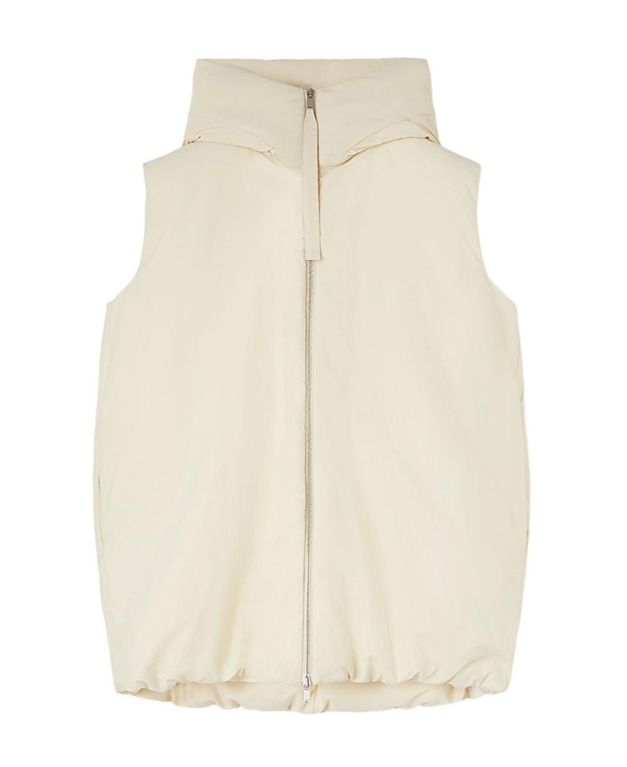 JIL SANDER High Neck Hooded Lightweight Padded Quilted Jacket In White Product Image