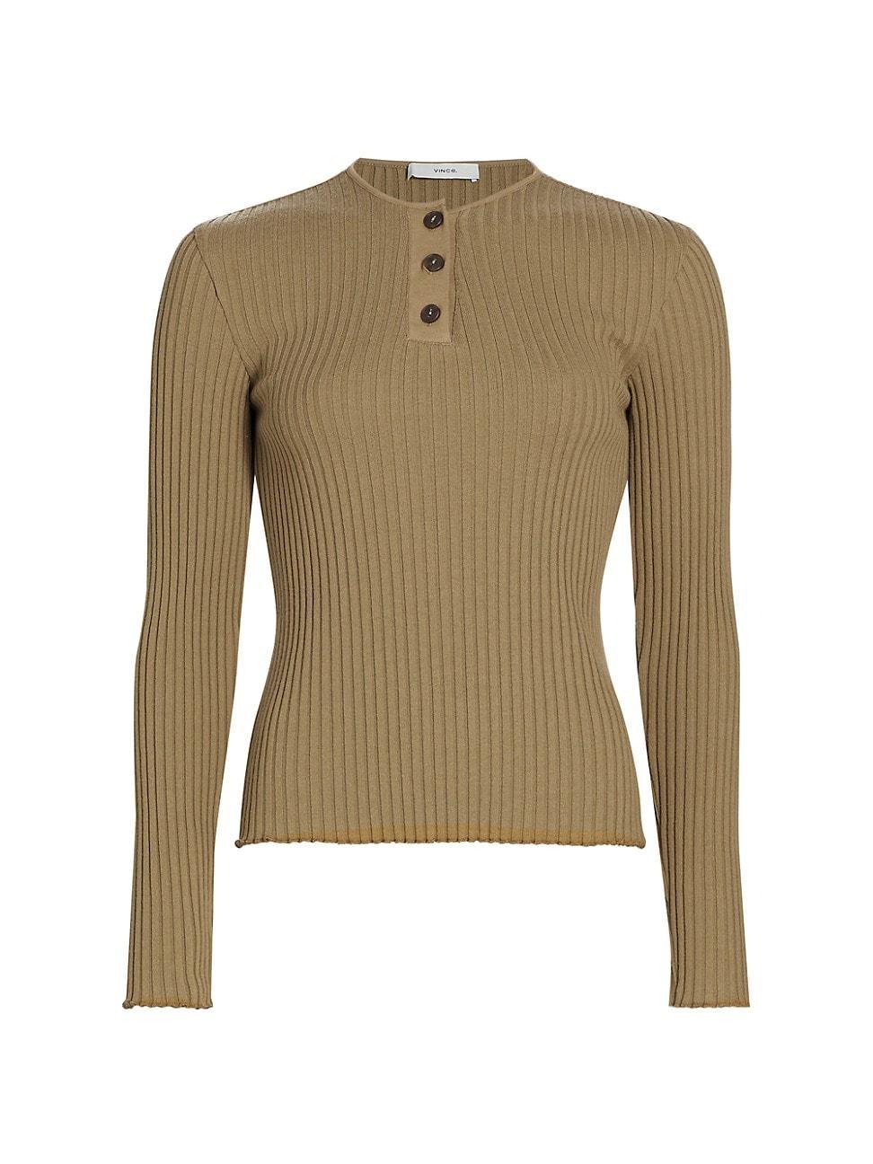 Rib-Knit Long-Sleeve Henley Top Product Image