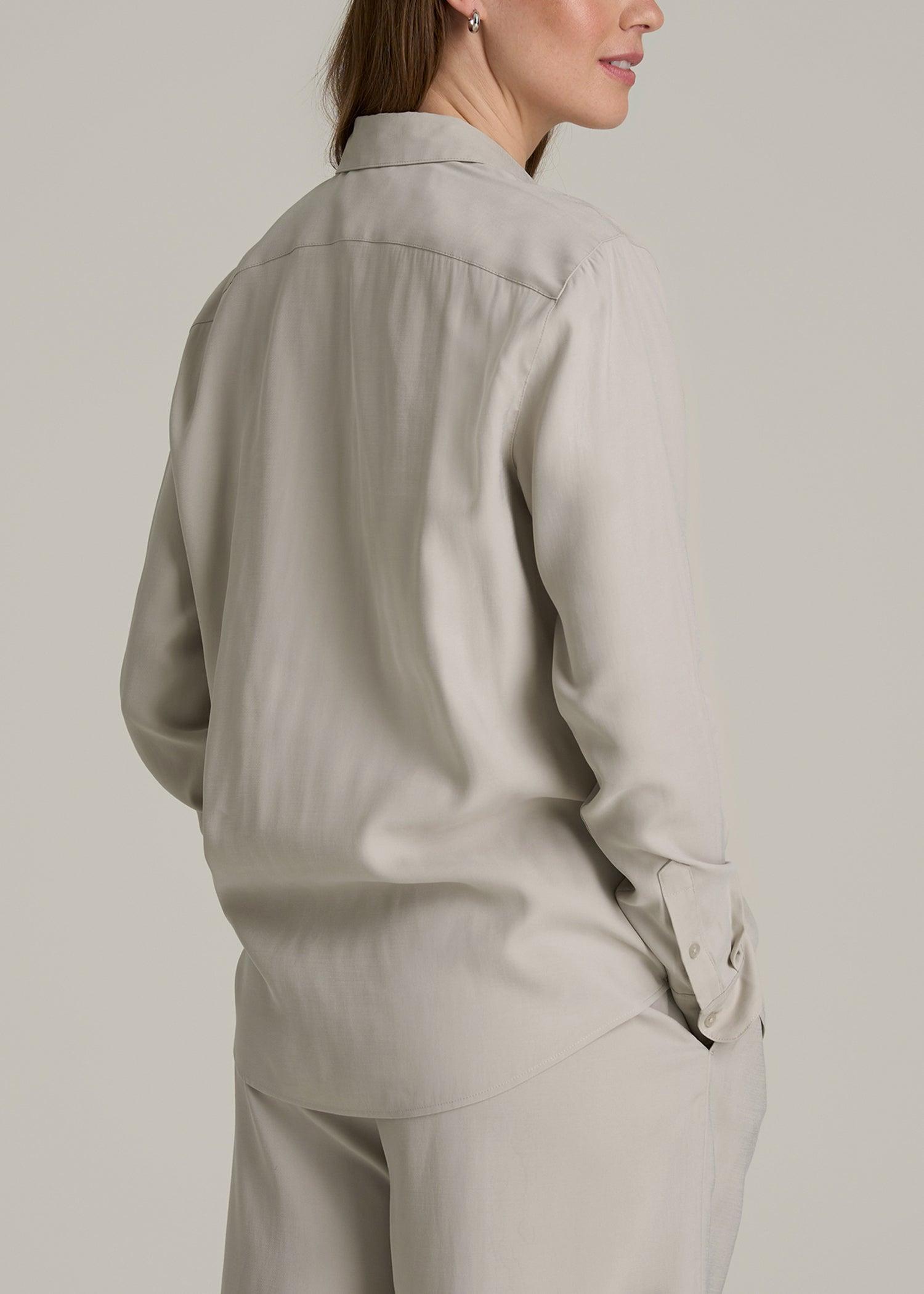 Relaxed Button-Up Single-Pocket Blouse for Tall Women in Stone Product Image