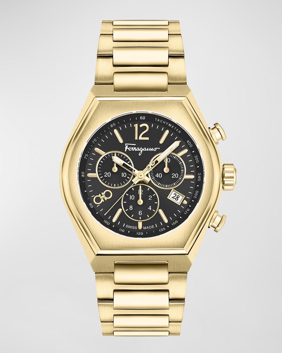Mens Unisex FERRAGAMO Tonneu Chrono Black Stainless Steel Watch Product Image