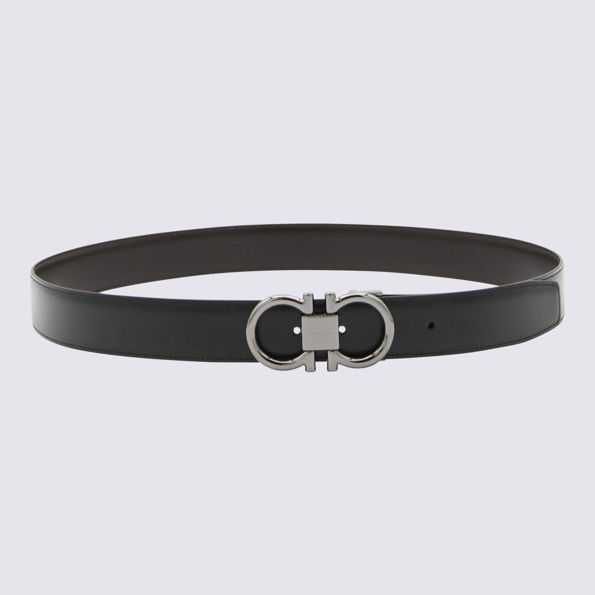 FERRAGAMO Black Leather Gancini Belt In Nero/hickory Product Image