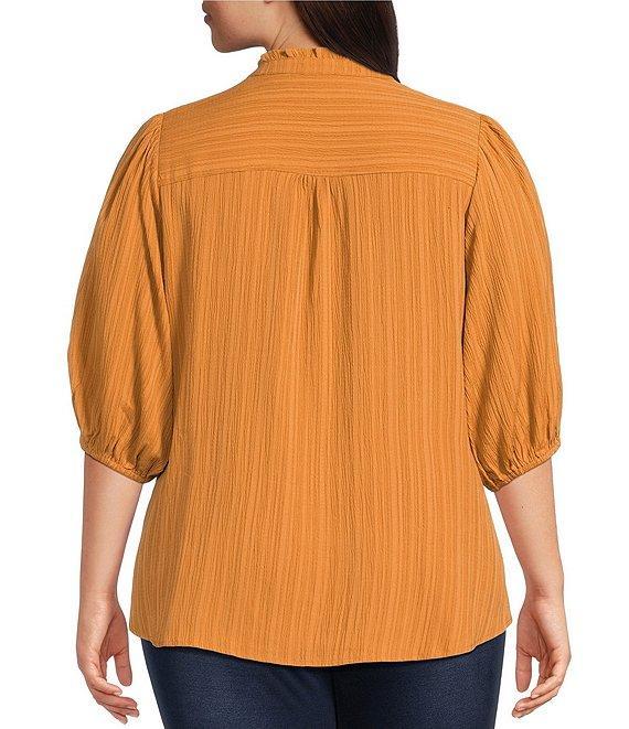 Calessa Plus Size Embroidered Floral Split V-Neck 3/4 Sleeve Button Front Tunic Product Image