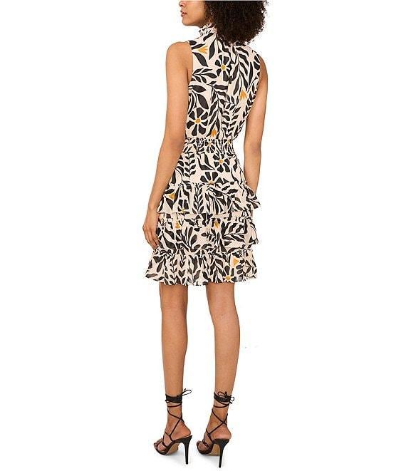 1. STATE Woven Sunflower Print Mock Neck Sleeveless Ruffle Tiered Dress Product Image