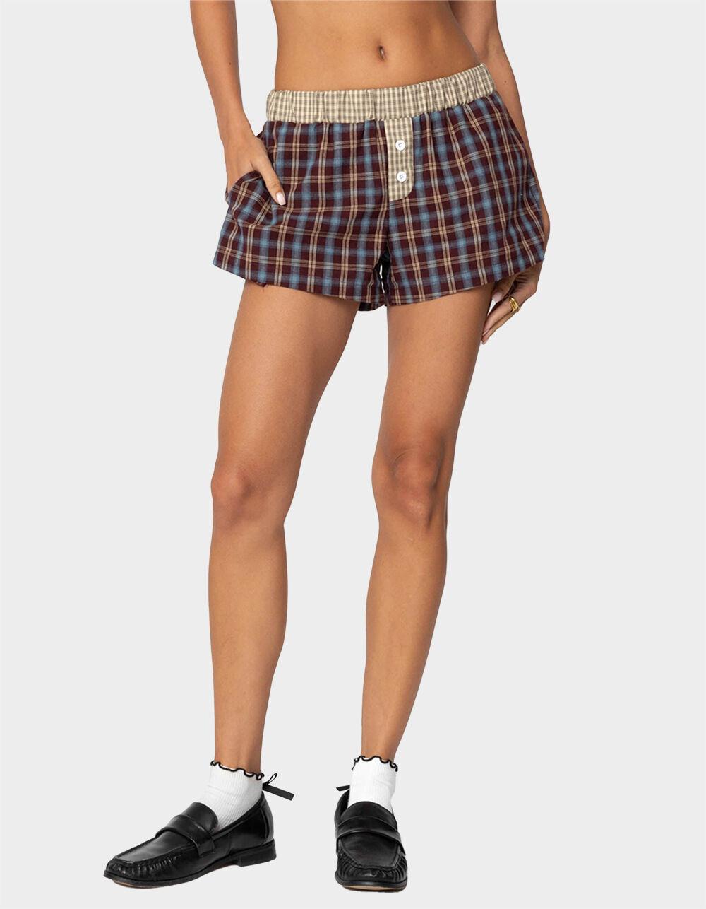 EDIKTED Mixed Plaid Boxer Shorts Product Image