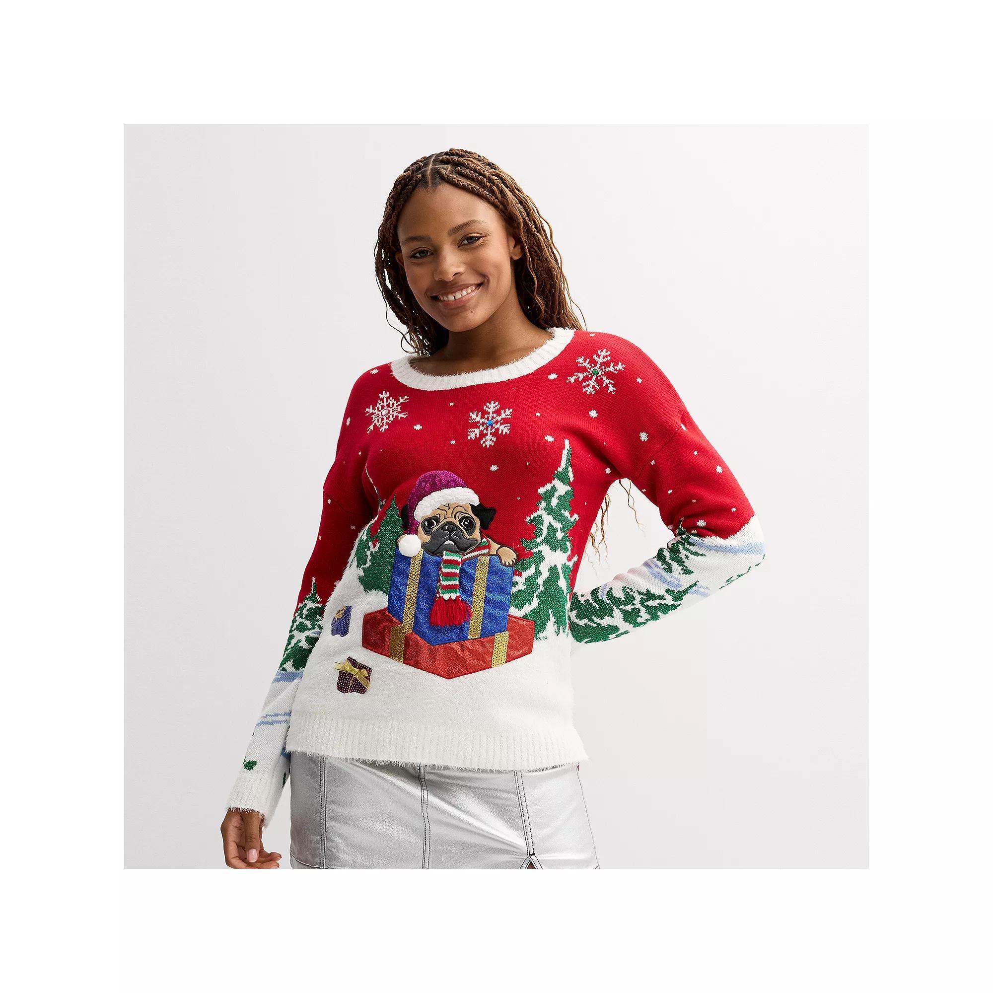 Juniors Plus Jollidays 3D Holiday Sweater, Girl's, Size: 4XL, Red Pug Product Image