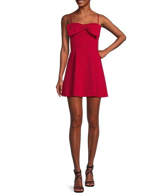 Honey and Rosie Solid Scuba Crepe Bow Front A-Line Dress Product Image