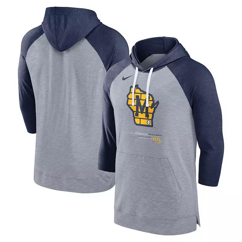 Men's Nike Heather Gray/Heather Royal Buffalo Bills Raglan 3/4-Sleeve Pullover Hoodie, Size: 3XL, Grey Product Image