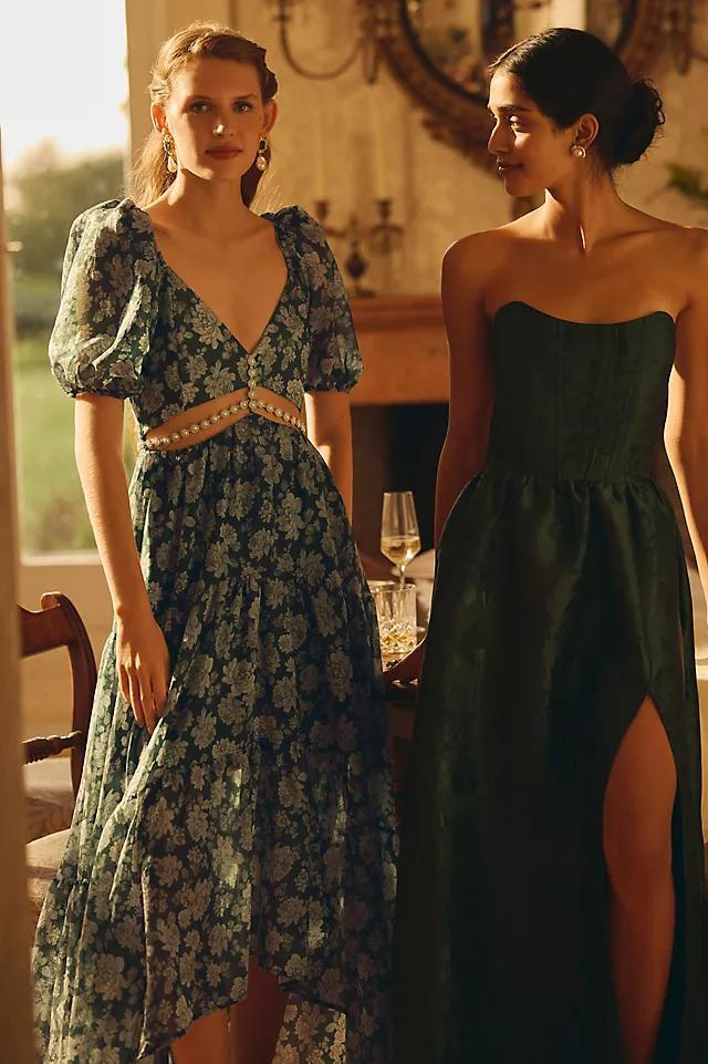 V. Chapman Emma V-Neck A-Line Brocade Cutout Maxi Dress Product Image