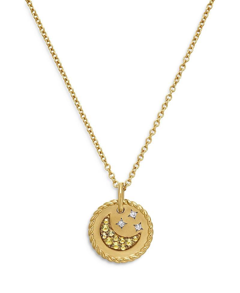 Womens Cable Collectibles Moon and Stars Necklace in 18K Yellow Gold with Pav Yellow Sapphires and Diamonds, 11mm Product Image