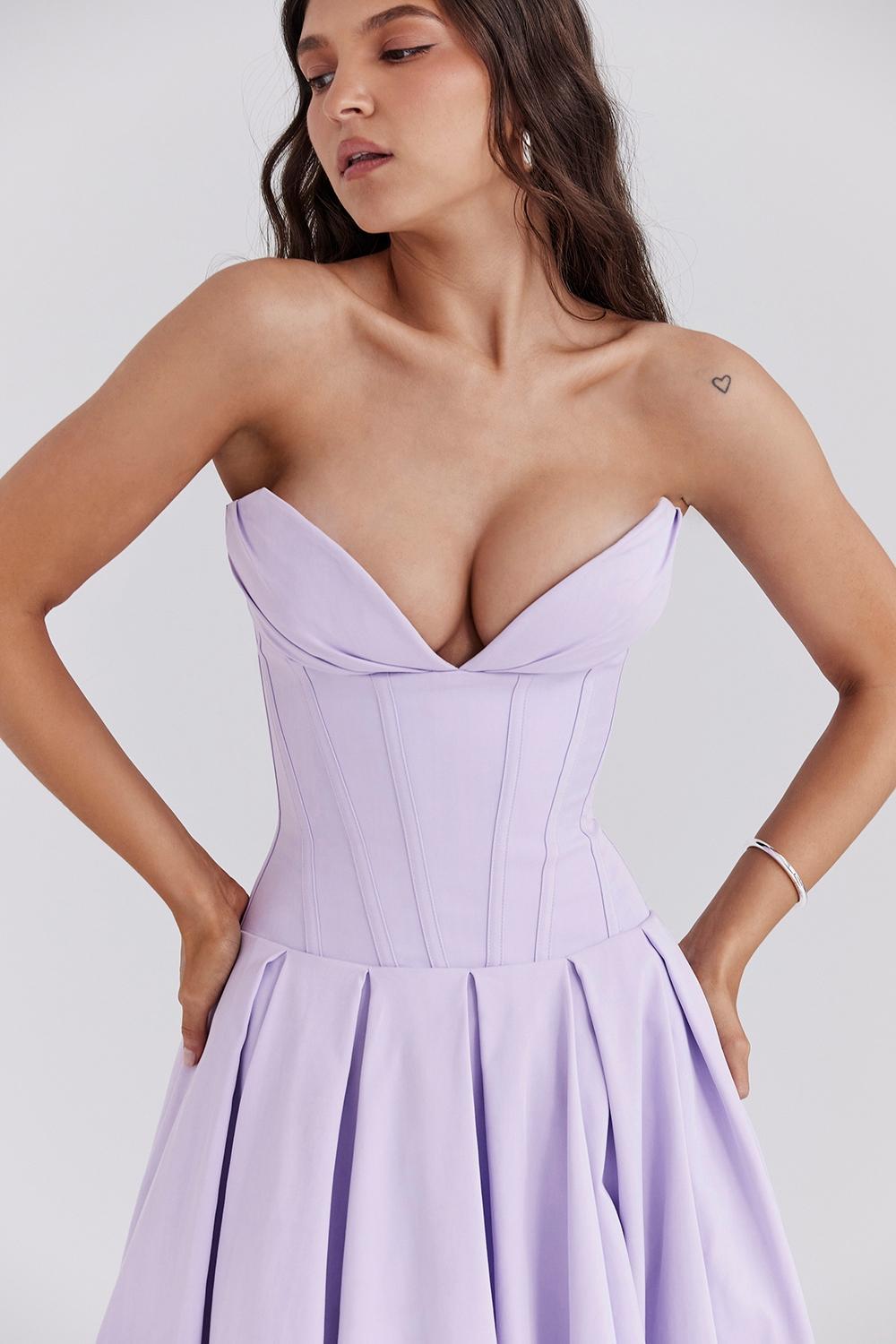 Lady Orchid Twill Strapless Tulle Midi Dress Product Image