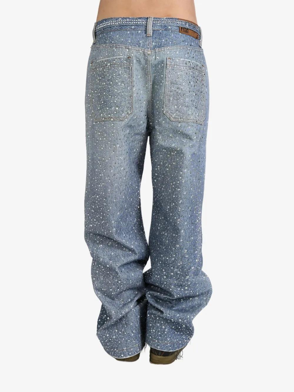 rhinestone-embellished wide-leg jeans Product Image