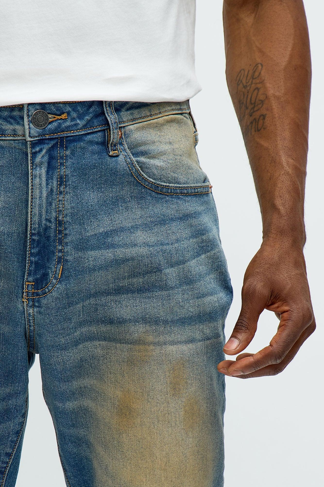 Skinny Going In Circles Repaired Distressed Jeans - Vintage Blue Wash Product Image