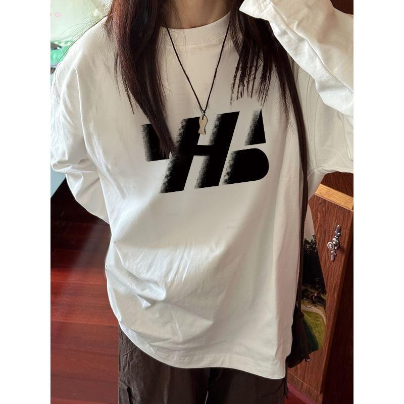 Long Sleeve Crew Neck Lettering Printed Tee Product Image