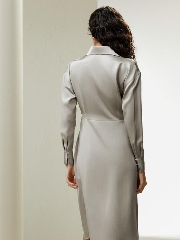 Collared Silk Wrap Dress Product Image