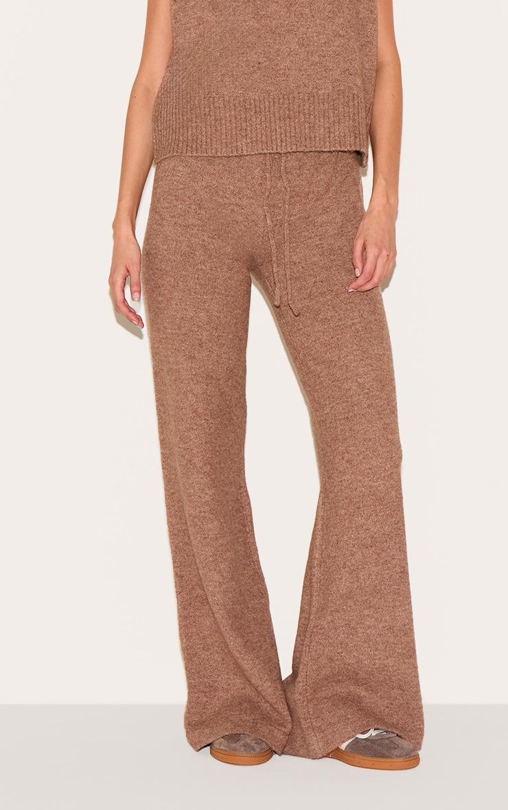 Mocha Marl Soft Knit Wide Leg Pants Product Image