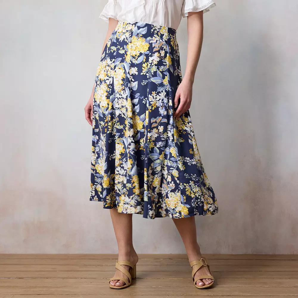 Petite LC Lauren Conrad Godet Midi Skirt, Womens Blue Florabelles Product Image