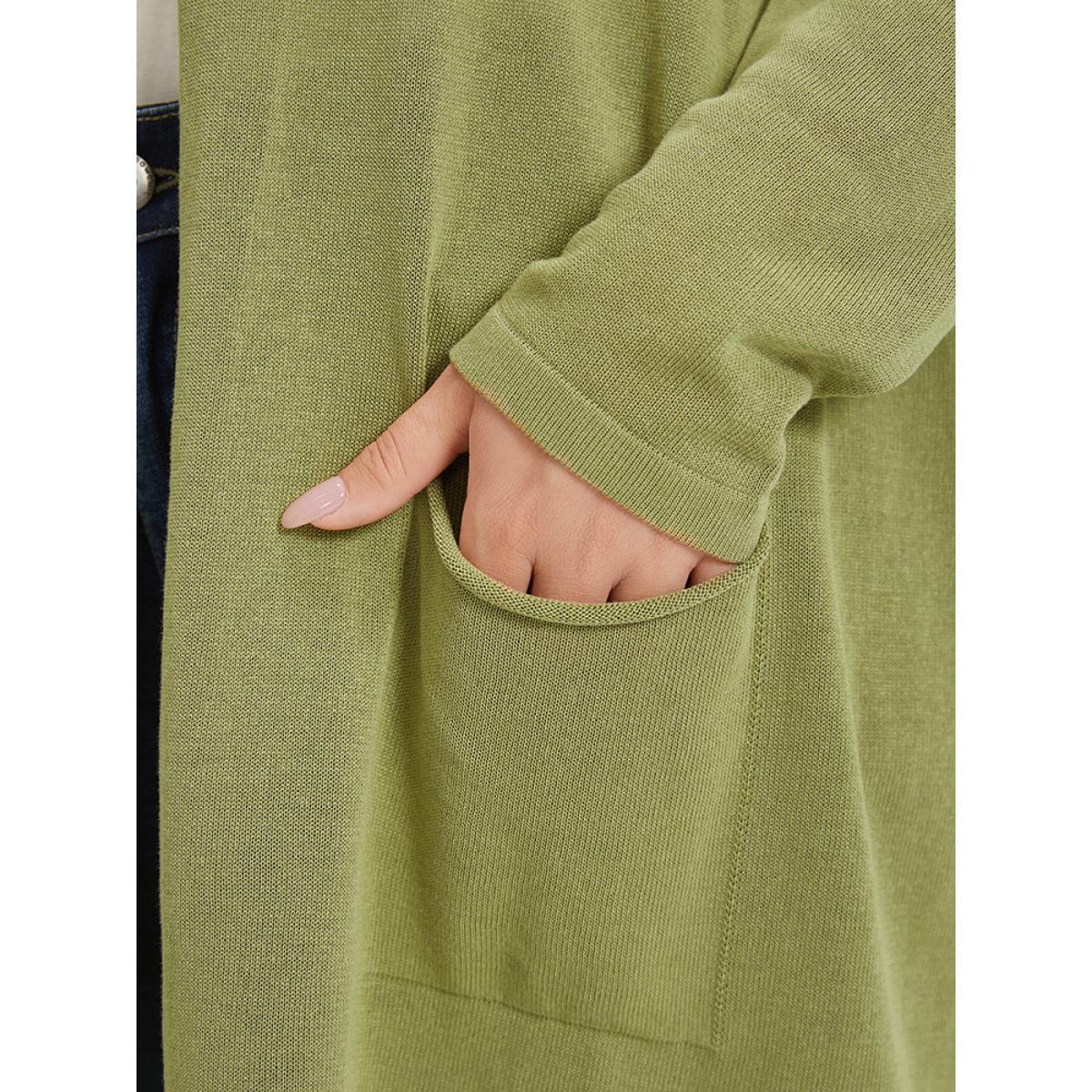 Plus Size Solid Patched Pocket Open Front Tunic Cardigan Moss Women Casual Loose Long Sleeve Dailywear Cardigans BloomChic 22-24/3X Product Image