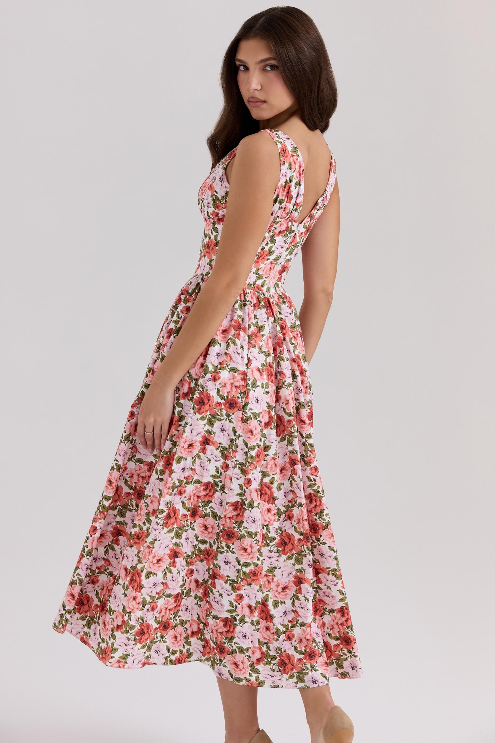 Emmelina  floral rose print stretch cotton corset sundress Product Image