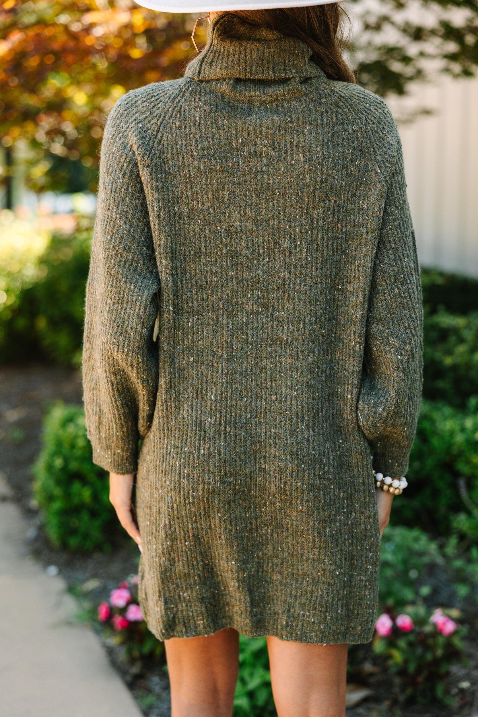 Feeling It Sweater Olive Green Dress Female Product Image