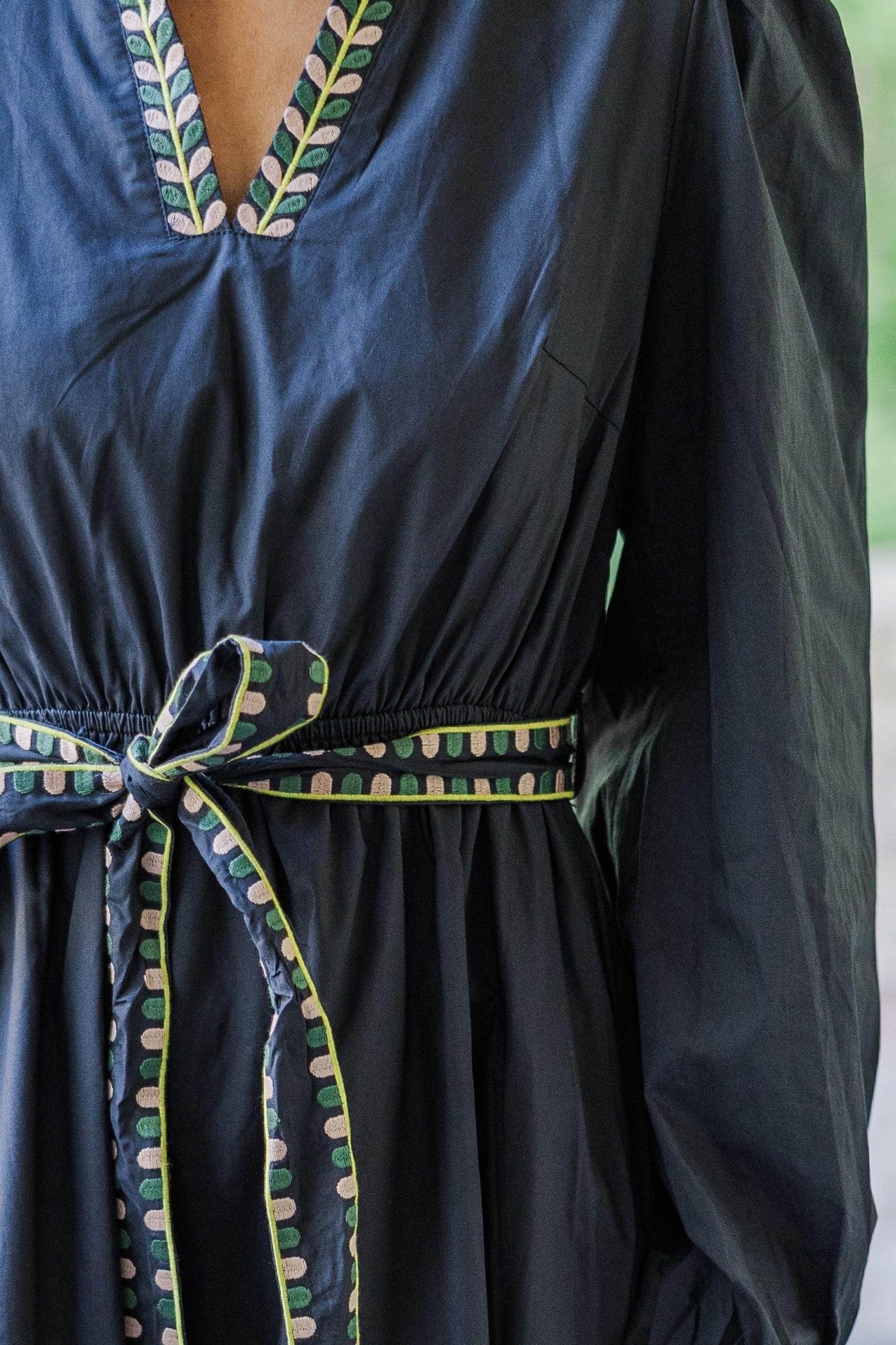 Take The Day Navy Blue Embroidered Midi Dress Female Product Image
