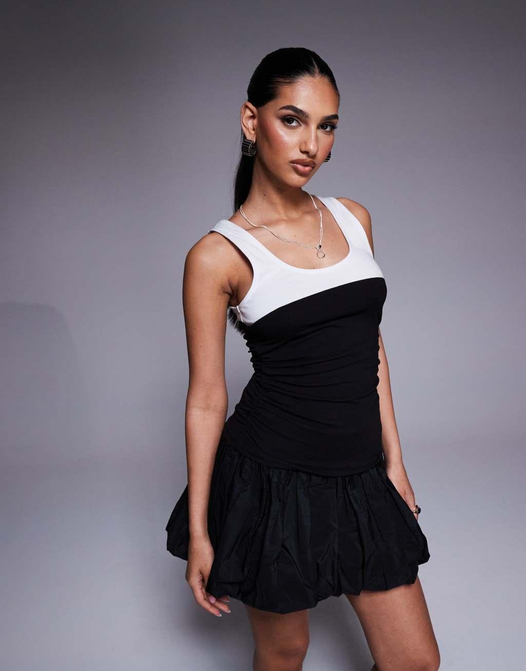 ASOS DESIGN cinched ruched bodice tank top in black Product Image