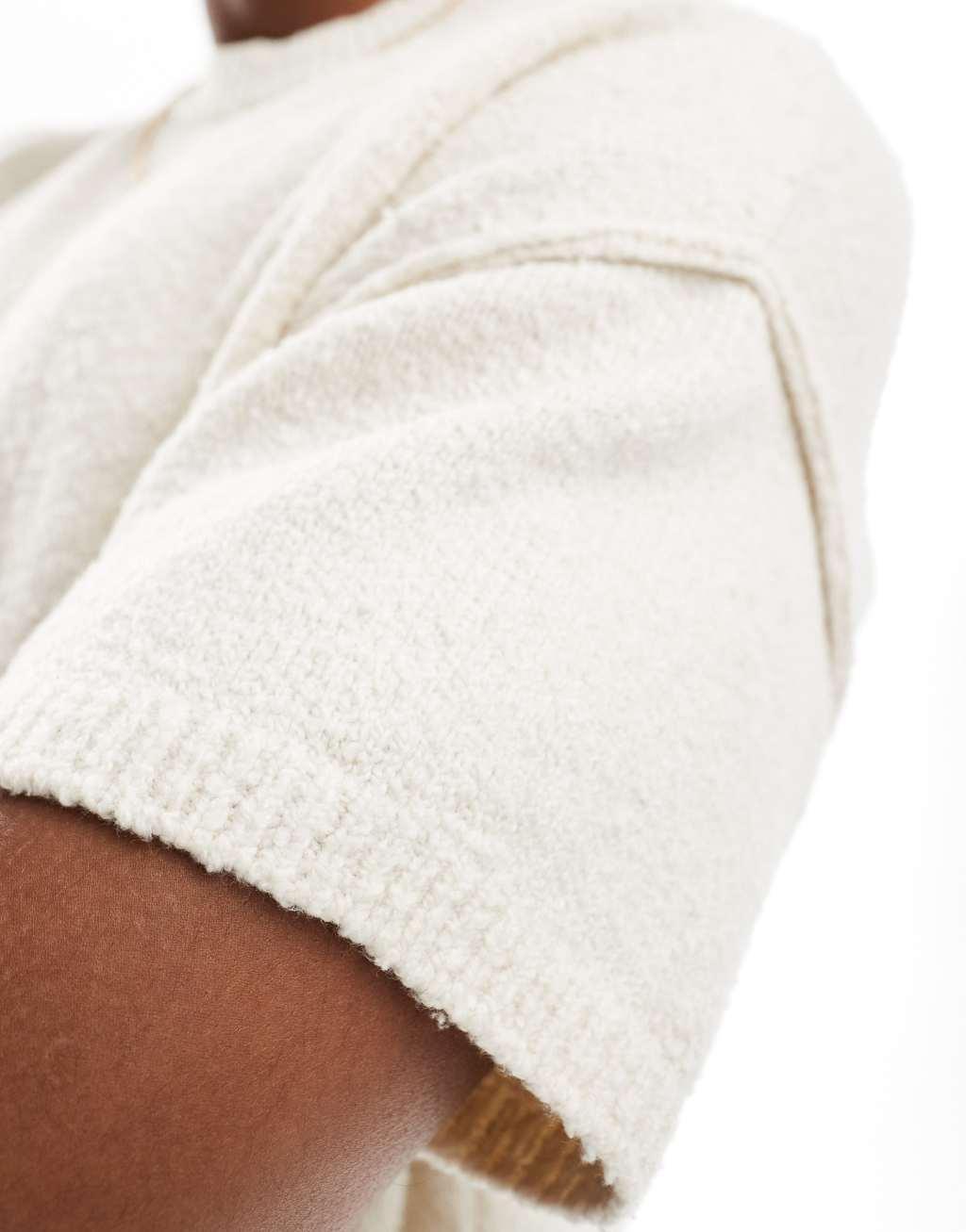 ASOS DESIGN relaxed knit boxy t-shirt in slubby texture in ecru Product Image