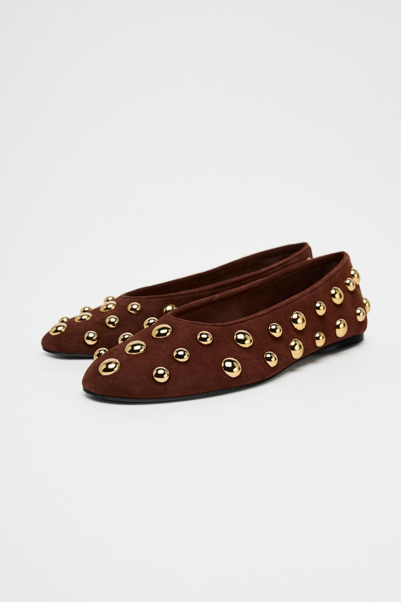 STUDDED SUEDE BALLET FLATS Product Image