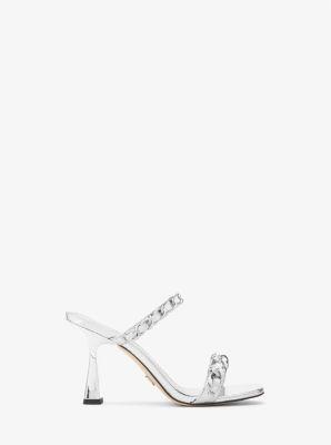 Clara Embellished Metallic Snake Embossed Leather Sandal Product Image