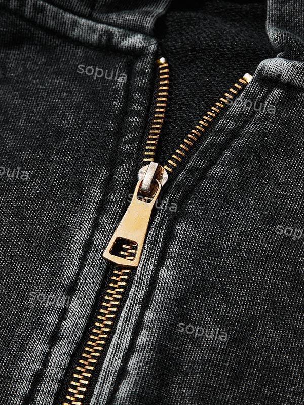 Sopula Faith Over Fear Print Acid Washed Zip-Up Hoodie Product Image
