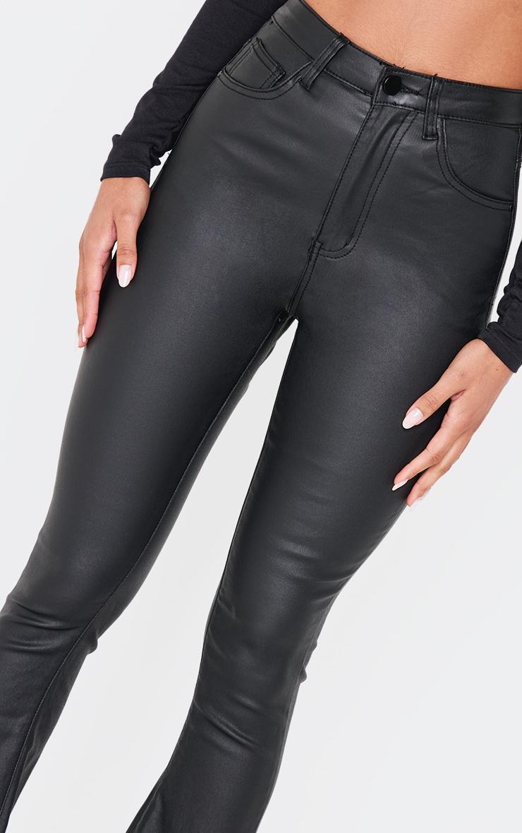 Black Coated Denim Split Hem Flares Product Image