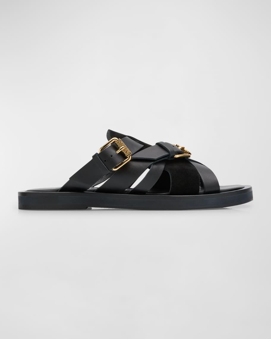 Mens Strappy Leather Slide Sandals Product Image