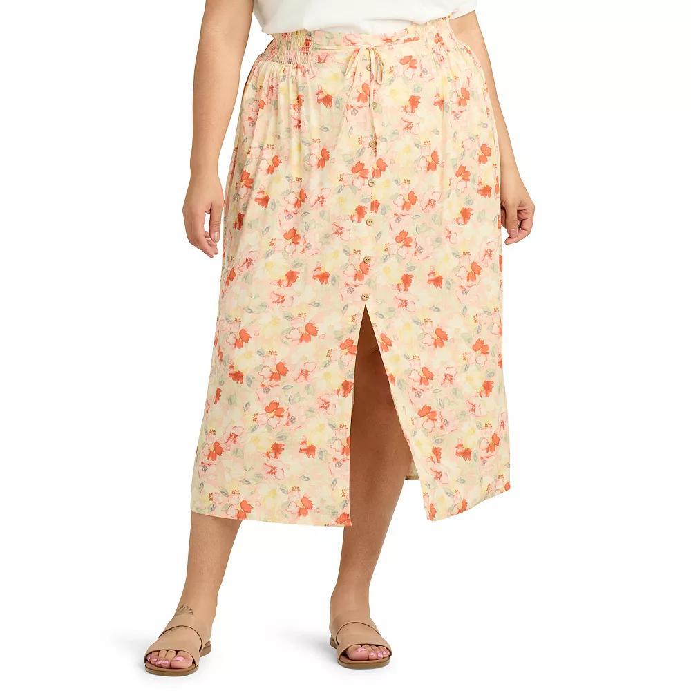 Plus Size AB Studio Pull-On Split-Front Skirt, Women's, Size: 4XL, Peach Orange Floral Product Image