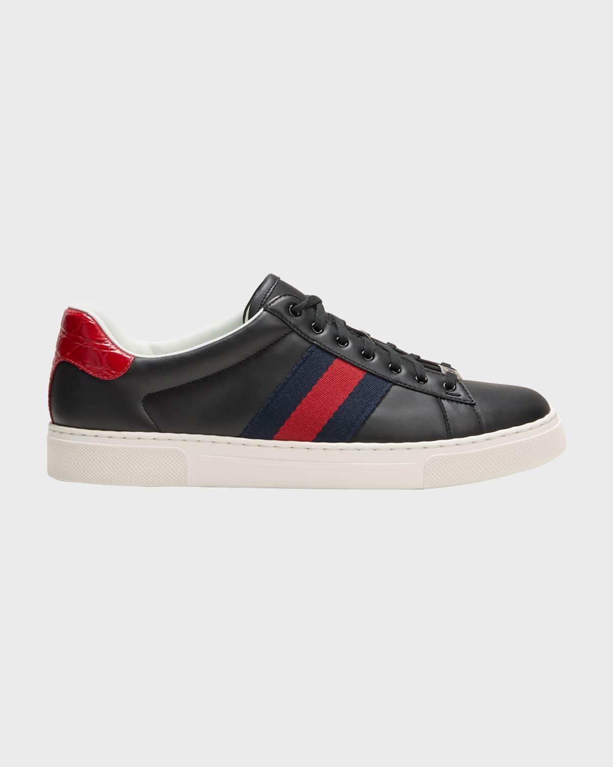 Mens Ace Leather Web Low-Top Sneakers Product Image